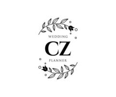 cz initialen brief hochzeitsmonogramm logos sammlung, handgezeichnete moderne minimalistische und florale vorlagen für einladungskarten, save the date, elegante identität für restaurant, boutique, café im vektor