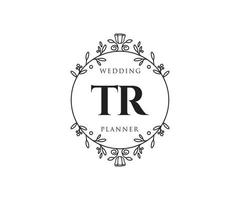 tr initialen brief hochzeitsmonogramm logos sammlung, handgezeichnete moderne minimalistische und florale vorlagen für einladungskarten, save the date, elegante identität für restaurant, boutique, café im vektor