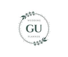 Gu Initialen Brief Hochzeit Monogramm Logos Sammlung, handgezeichnete moderne minimalistische und florale Vorlagen für Einladungskarten, Save the Date, elegante Identität für Restaurant, Boutique, Café im Vektor