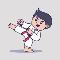 platt tecknad serie stil söt unge karate tecknad serie ikon illustration sporter vektor