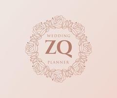 zq initialen brief hochzeitsmonogramm logos sammlung, handgezeichnete moderne minimalistische und florale vorlagen für einladungskarten, save the date, elegante identität für restaurant, boutique, café im vektor