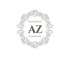 az initialen brief hochzeitsmonogramm logos sammlung, handgezeichnete moderne minimalistische und florale vorlagen für einladungskarten, save the date, elegante identität für restaurant, boutique, café im vektor