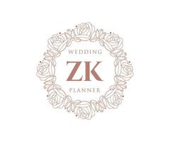 zk initialen brief hochzeitsmonogramm logos sammlung, handgezeichnete moderne minimalistische und florale vorlagen für einladungskarten, save the date, elegante identität für restaurant, boutique, café im vektor