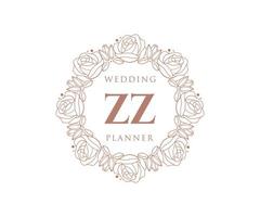 zz initials brief hochzeitsmonogramm logos sammlung, handgezeichnete moderne minimalistische und florale vorlagen für einladungskarten, save the date, elegante identität für restaurant, boutique, café im vektor