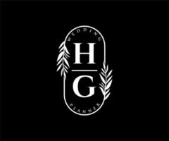 hg initialen brief hochzeitsmonogramm logos sammlung, handgezeichnete moderne minimalistische und florale vorlagen für einladungskarten, save the date, elegante identität für restaurant, boutique, café im vektor