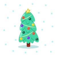 Vektor-Weihnachtsbaum im Cartoon-Stil. verziertes symbol der weihnachts- und neujahrsferien. isoliertes flaches Element vektor