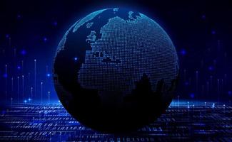 digital teknologi över hela världen global nätverk internet förbindelse blå bakgrund, abstrakt cyber tech trogen planet Karta värld, ai stor data, innovation 5g trådlös wiFi framtida, illustration vektor