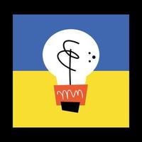 Glühbirne mit ukrainischer Flagge im Hintergrund. Strom in der Ukraine. Lichtenergieproblem. keine Energie. flaches handgezeichnetes einfaches Design. vektor