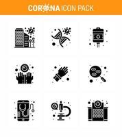 Corona-Virus 2019 und 2020 Epidemie 9 solides Glyphen-Schwarz-Icon-Pack wie Hände schmutzige genomische Genesung der Gesundheitsversorgung Virus-Coronavirus 2019nov-Krankheitsvektor-Designelemente vektor