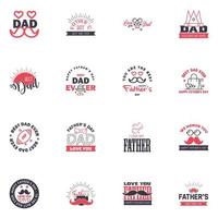 16 schwarze und rosa Reihe von Vektor glücklich Vatertag Typografie Vintage Symbole Schriftzug für Grußkarten Banner T-Shirt Design Vatertag editierbare Vektordesign-Elemente