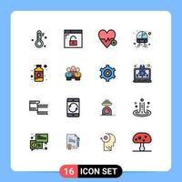 16 flache, farbgefüllte Linienkonzepte für mobile Websites und Apps Farbkunst Herzschlag Fahrzeugservice editierbare kreative Vektordesign-Elemente vektor