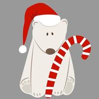 polär Björn i santa hatt med godis sockerrör på grå bakgrund. festlig klämma konst för jul eller ny år kort vektor
