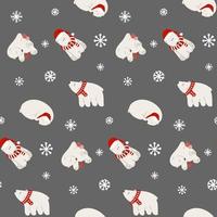 sömlös mönster med jul vit polär björnar och snöflingor. festlig omslag papper för ny år, xmas vektor