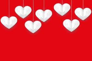 sieben Vektorweißbuchherzanhänger auf einem roten Hintergrund. Valentinstag-Karte vektor