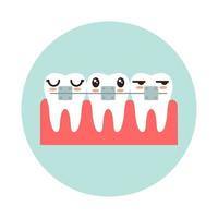 Zahnspangen mit kawaii Emotionen. medizinische Behandlung. Gesundheit des Zahnfleisches. vektor