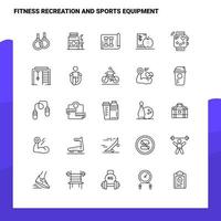 Satz von Fitness-Erholungs- und Sportgeräten Symbolsatz 25 Symbole Vektor-Minimalismus-Stil Design schwarze Symbole setzen lineares Piktogrammpaket vektor