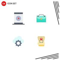 Stock Vector Icon Pack mit 4 Zeilen Zeichen und Symbolen für Cinema Cloud Movie Aktenkoffer Cloud editierbare Vektordesign-Elemente