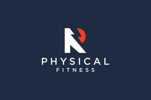 Alphabetbuchstabe r für Fitness-Logo-Vektor-Icon-Design und Langhantel-Fitnessstudio-Logo-Design vektor