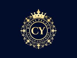 brev cy antik kunglig lyx victorian logotyp med dekorativ ram. vektor