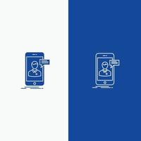 Chat Live-Chat-Treffen mobiles Online-Gespräch Linie und Glyphe solides Symbol blaues Banner Linie und Glyphe solides Symbol blaues Banner vektor