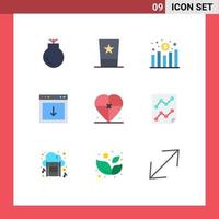 Gruppe von 9 modernen flachen Farben, die für editierbare Vektordesign-Elemente für Einnahmen aus dem Zylinderkopf nach unten gesetzt werden vektor