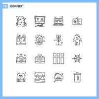 Aktienvektor-Icon-Pack mit 16 Zeilenzeichen und Symbolen für Identitäts-ID-Laptop-Unternehmenskarte editierbare Vektordesign-Elemente vektor