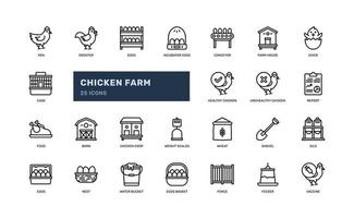 kyckling ägg bruka lantbruk fjäderfän detaljerad översikt ikon med höna, tupp, matare, brud. enkel vektor illustration