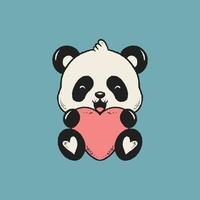 söt panda innehav kärlek årgång illustration vektor