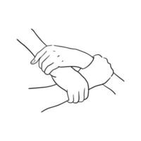 drei zusammengelegte Hände, ein Symbol für Teamarbeit vektor