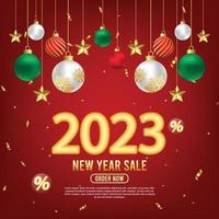 2023 Lycklig ny år social media posta eller PR mall med jul dekoration vektor