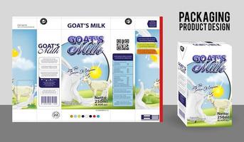 Verpackungsetikett für Ziegenmilchprodukte. Lebensmittelproduktillustration, Design eps 10 vektor