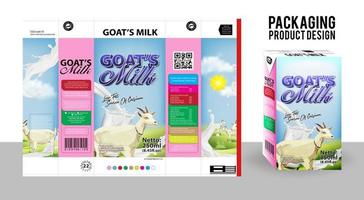 Verpackungsetikett für Ziegenmilchprodukte. Lebensmittelproduktillustration, Design eps 10 vektor