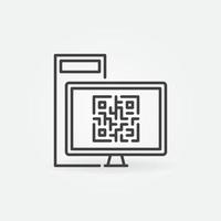 Desktop-Computer mit qr-Code-Vektorkonzept-Liniensymbol vektor