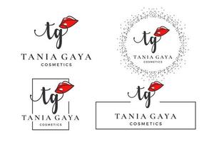 Anfangsbuchstabe tg t Logo für Lippe, Kuss, Lippenstift, Make-up-Vektor-Design-Kollektion vektor