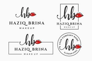 första brev hb h logotyp för läpp, kyss, läppstift, smink vektor design samling