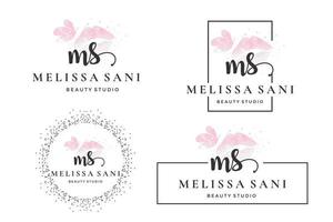 Anfangsbuchstabe ms m Logo für Lippe, Kuss, Lippenstift, Make-up-Vektor-Design-Kollektion vektor