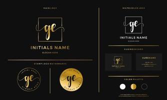 goldener initialer ge buchstabe ge handschrift logo design linie quadrat vektor