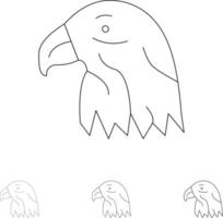 djur- fågel Örn USA djärv och tunn svart linje ikon uppsättning vektor