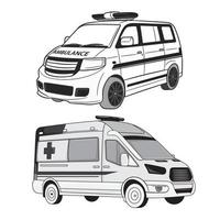 Krankenwagenskizze auf weißem Hintergrund. Krankenwagen Auto Sanitäter Notfall. vektor