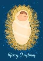 ny född Jesus om på en krubba, glad jul vektor