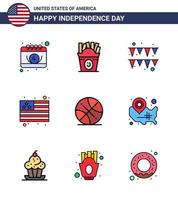 editierbares Vektorlinienpaket von usa day 9 einfache flache gefüllte Linien von usa ball festival backetball flag editierbare usa day vector design elements