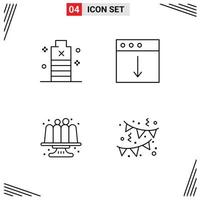 4 thematische Vektor-Fülllinien-Flachfarben und bearbeitbare Symbole von batteriegebackenen Kuchen mit niedrigem Download, bearbeitbare Vektordesign-Elemente vektor