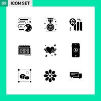 Stock Vector Icon Pack mit 9 Zeilenzeichen und Symbolen für die Planung von Zeitplänen für das Home-Event-Business editierbare Vektordesign-Elemente