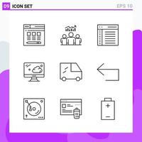 Satz von 9 Symbolen im Linienstil kreative Gliederungssymbole für Website-Design und mobile Apps einfaches Liniensymbolzeichen isoliert auf weißem Hintergrund 9 Symbole vektor