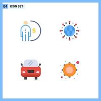 4 flaches Icon-Paket für die Benutzeroberfläche mit modernen Zeichen und Symbolen der Business Vehicle Management Globe Music editierbare Vektordesign-Elemente vektor