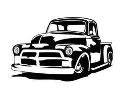 gammal silhuett klassisk lastbil logotyp som visar från de sida isolerat vit bakgrund. vektor illustration tillgängliga i eps 10.