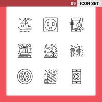 Stock Vector Icon Pack mit 9 Zeilenzeichen und Symbolen für Nachtabenteuer SEO Globe Christmas editierbare Vektordesign-Elemente