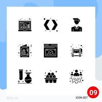 mobile Schnittstelle solider Glyphensatz von 9 Piktogrammen von Webseiten-Mann-Symbol weiblichen editierbaren Vektordesign-Elementen vektor
