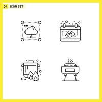 Stock Vector Icon Pack mit 4 Zeilenzeichen und Symbolen für bearbeitbare Vektordesign-Elemente für Cloud-Kochen, sicheren Kalenderherd