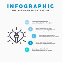 kärlek hjärta firande kristen påsk linje ikon med 5 steg presentation infographics bakgrund vektor